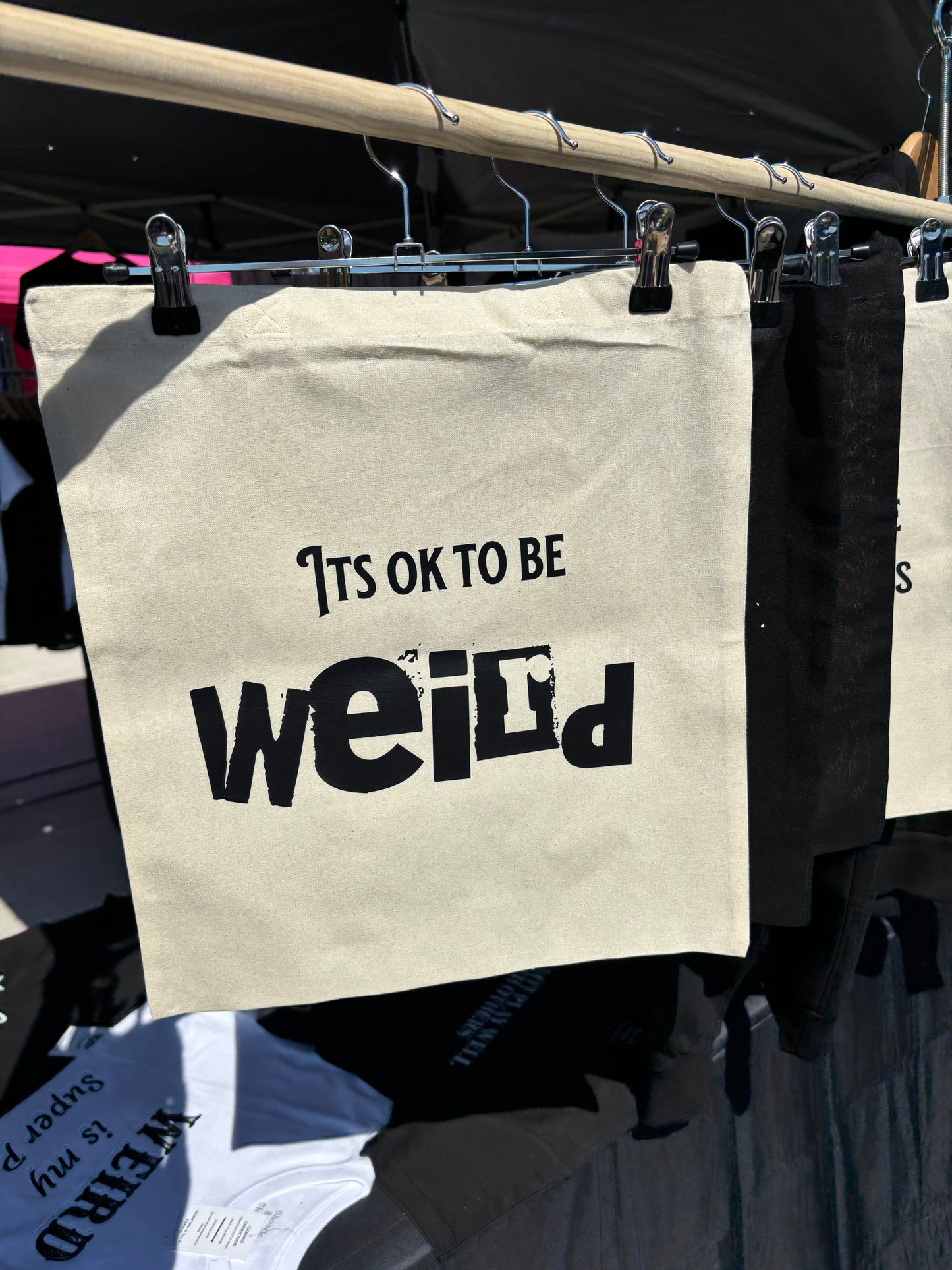 Its ok to be weird re useable tote bag